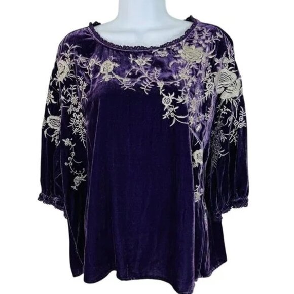 Sundance NWOT Alarie Velvet Embroidered Top Blouse Size L Purple - Picture 2 of 8